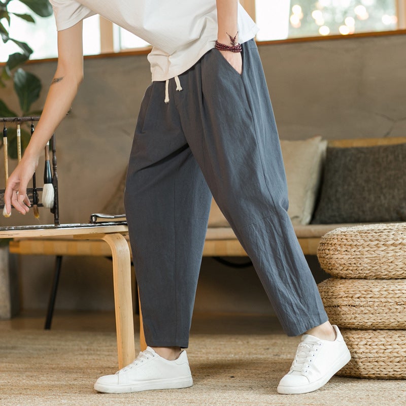 2024 Summer Casual Pants Men'S All-Match Cotton And Linen Loose Linen Pants Korean Fashionable Ankle-Length Pants Straight Pants - Image 4